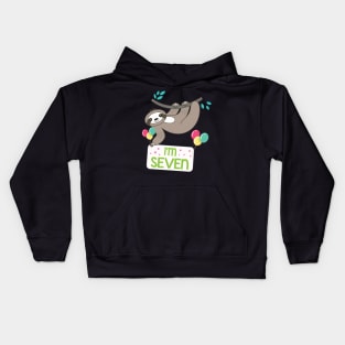 Cute Sloth On Tree I'm Seven Years Old Born 2013 Happy Birthday To Me 7 Years Old Kids Hoodie